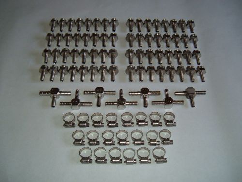 Lot of 64 - 1/4&#034; barbed tail, 7 - 1/4&#034; barbed tee &amp; 21 clamps for sale