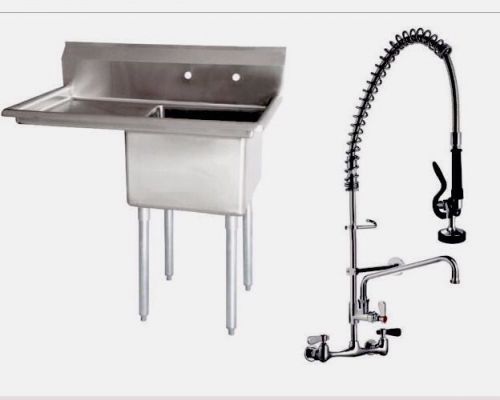 Commercial stainless steel (1) one compartment sink 38.5 x 24 w pre-rinse faucet for sale