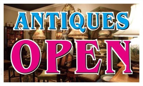 bb716 Antiques OPEN Banner Sign
