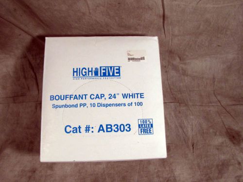 100bx high five 24&#034; bouffant cap white spunbond polypropylene ab303 new for sale