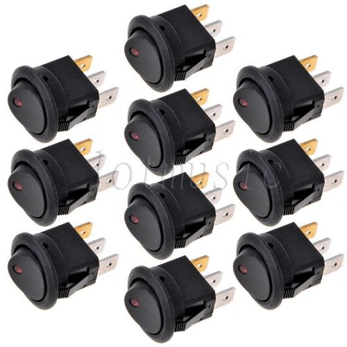 10*Snap In Round LED Rocker Indicator Switch 3 Pin On/Off