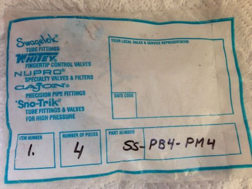 4 swagelok ss-pb4-pm4 push on hose barb 1/4 inch, new in sealed bag for sale