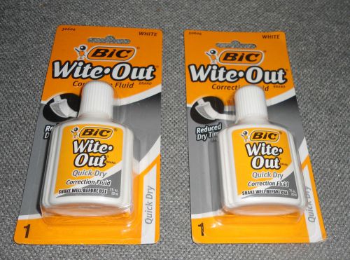 2 New In Package White Wite Out Correction Fluid Bic Reduced Dry Time Lot