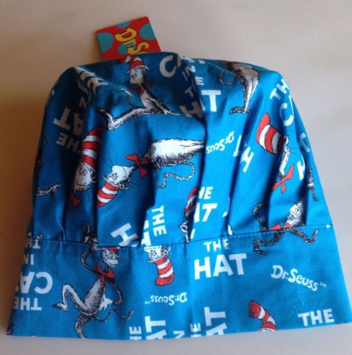 Dr. Seuss KID&#039;S CHEF HAT w/velcro Cat in the Hat ASD Living UNUSED blue/white/re