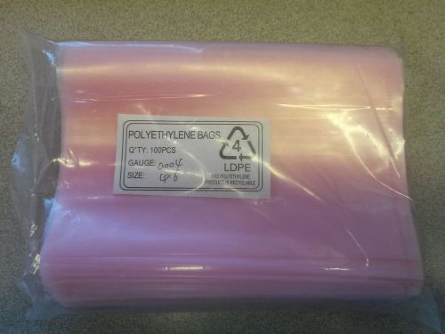 100 Pcs Pink Polyethylene Bags 4&#034; x 6&#034; Gauge .004 4 mil LDPE open top