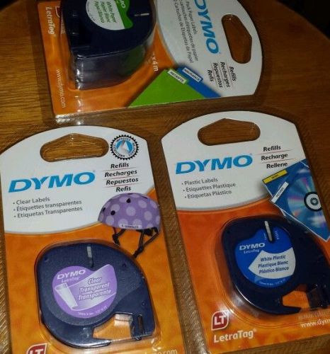 Dymo letratag tape lot- 2 white paper, 1 clear, 1 white plastic