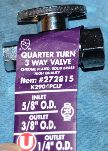 Keeney 3 Way Quarter Turn Valve- IN 5/8 OUT 3/8 OUT 1/4 Chrome NEW