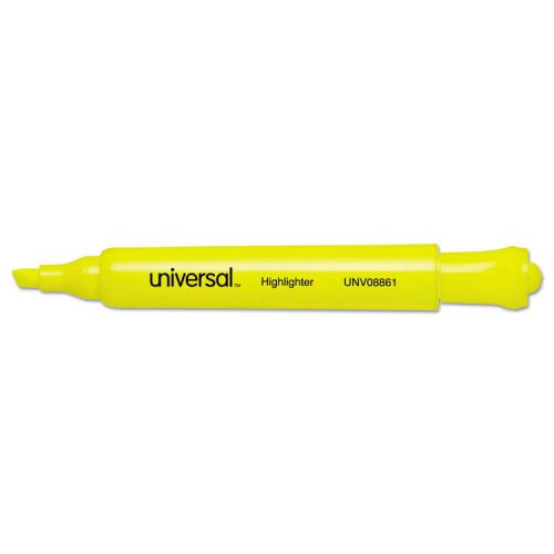 Desk Highlighter, Chisel Tip, Fluorescent Yellow, 12/Pk