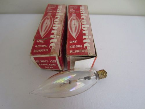 Lot Of 2 Nalco Nalcobrite Tungsten Lamps 40W 120V Candelabra Clear Light Bulbs