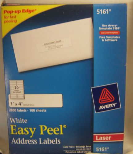 Avery White Address Laser Labels 100 Sheets 2000 labels 1&#034;x4&#034; Easy Peel