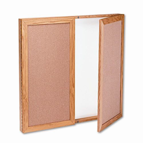Quartet® Conference Cabinet, Cork/Dry-Erase Melamine, 36 x 36, White/Oak Frame