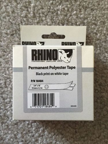 New DYMO Rhino Permanent Polyester Tape Cassette 3/4&#034; x 18&#039; 18484 Black On White