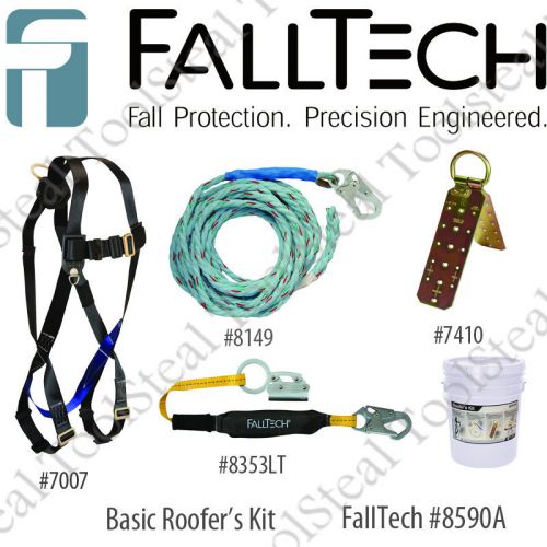 Falltech 8590a roofers kit, complete fall protection, lifeline, harness, anchor for sale