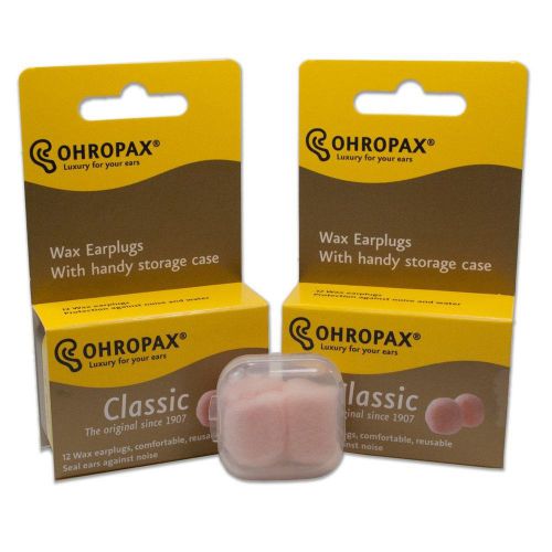2 Pack of Ohropax Reusable Wax/cotton Ear Plugs (24 Plugs Total) with Clear C...