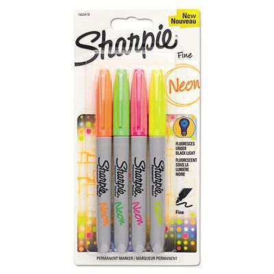 Neon Permanent Markers, Assorted, 4/Pack, Sold as 1 Set