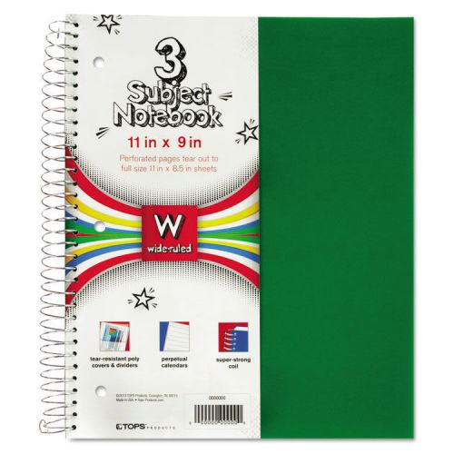 TOPS 3-Subject Poly Notebook 8 X 11 College/medium Assorted 120 Sheets 2/pack
