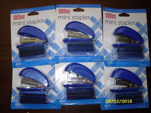 6~Office Depot Mini Stapler~ BLUE w/600 Blue staples (New) Free USA Shipping