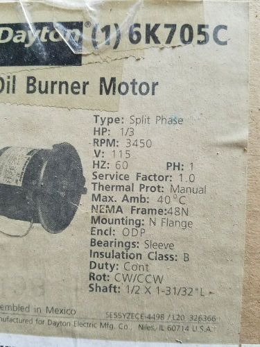 Dayton oil burner motor 6k705c