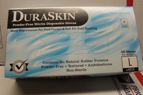 DURASKIN Disposable Gloves L, PF, 8 mil, Ind, PK50 4BOXES NEW FREE SHIP @PA@