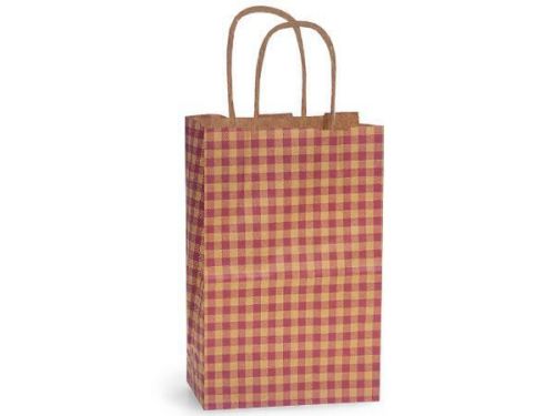 50 Small Burgundy Red Gingham Shopping Gift Bags Wholesale Packaging Christmas