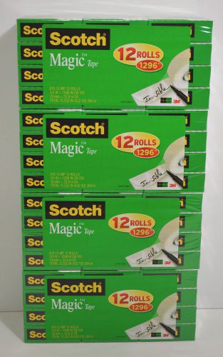 Lot of 48 Rolls Scotch Magic Tape 4 Packs 12 Rolls Each 3/4&#034; X 1296&#034;