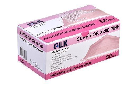 Earloop Procedure Face Masks, PINK, Box of 50, 3 ply, (Light and Soft) (FDA, CE,