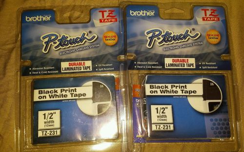 2 pack Brother P-Touch TZe-231 BLACK ON WHITE Label Tape / 1/2&#034; (12mm)