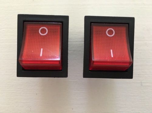 Lot Of 2 Red Light Illuminated On/Off Rocker Switch DPST 250V AC 15 AMP 125/20A