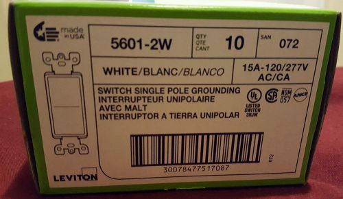 Leviton Switch Single Pole Grounding White 5601-2W (10 pack)