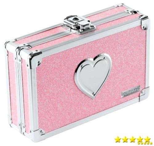Vaultz Pencil Box with Key Lock  Pink Bling with Heart VZ00130, New