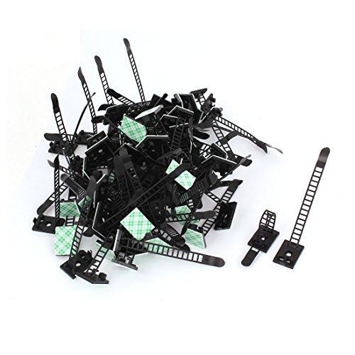 uxcell Plastic Stick on Adjustable Cable Wire Fixing Clip Holder Black 100Pcs