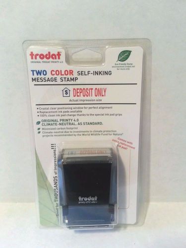FOR DEPOSIT ONLY - Self-Inking Rubber Stamp 2-Color - Red &amp; Blue Ink Trodat -NEW