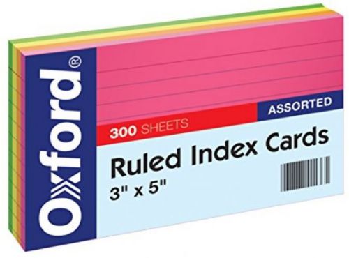 Oxford Ruled Index Cards, 3 X 5 , Assorted Glow Colors, 300/Pack (81300EE)