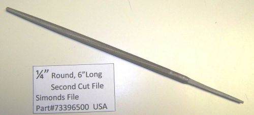Nos 6&#034; simonds 1/4&#034; round file second cut, part#73396500 made in usa for sale