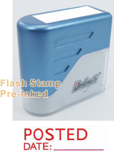Deskmate { POSTED DATE } Pre-Inked Self-Inking Red Ink Rubber Stamp Flash