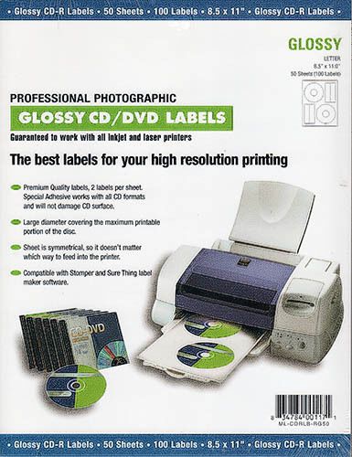 Professional Photographic Glossy CD/DVD Labels - 70 Sheets = 140 Labels