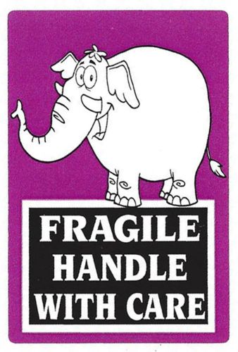 Purple Elephant &#034;Fragile Handle with Care&#034; Stickers - 3&#034; by 2&#034; - 50 ct - SL065C