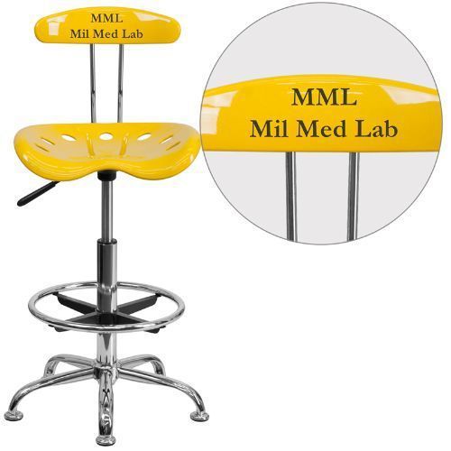 Personalized Vibrant Orange-Yellow and Chrome Drafting Stool with Tractor Seat F