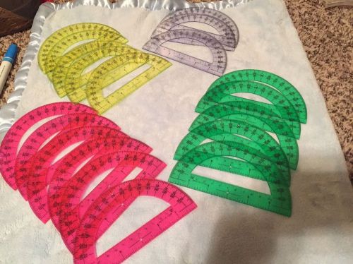 6 Inch Plastic Clear, Pink, Green, Yellow Protractors Lot 19 Great for Students