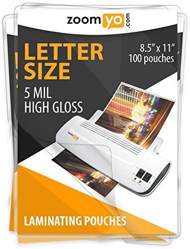 Zoomyo Laminating Sheets Letter Size 8.5&#034; x 11&#034; 5 mil High Gloss - 100 sheets