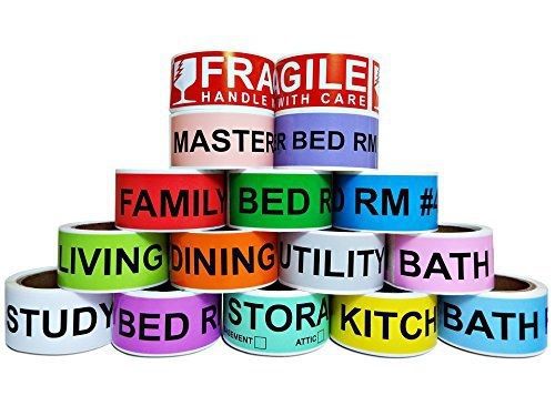 Aegis Premium Labels 800 Count Home Moving Color Coding Labels, 4 Bedroom House