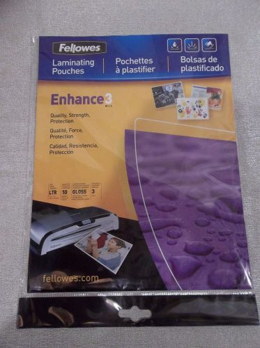 Fellowes ENCHANCE 3mil. Letter size Laminating Pouches 10pk. NEW