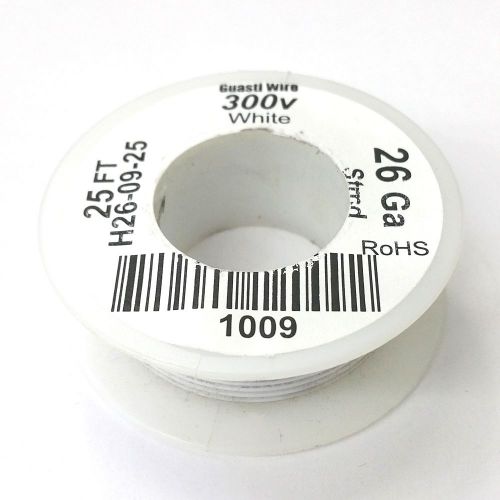 H26-09-25 ~ 26AWG WHITE PVC Insulated Stranded 300 Volt Hook-Up Wire 25&#039; Roll