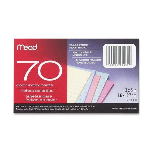 Mead Ruled Colored Index Cards 3 X 5 Inches (63140)