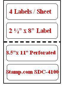 400 sdc-4100  2 1/2&#034; x 8&#034; shipping labels 100 sheets for sale