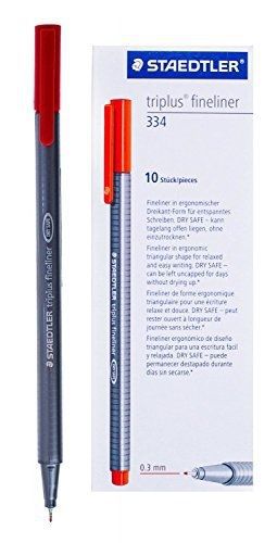 Staedtler Triplus Fineliner Pens, 0.3mm, Red, Pack of 10 (334-2)