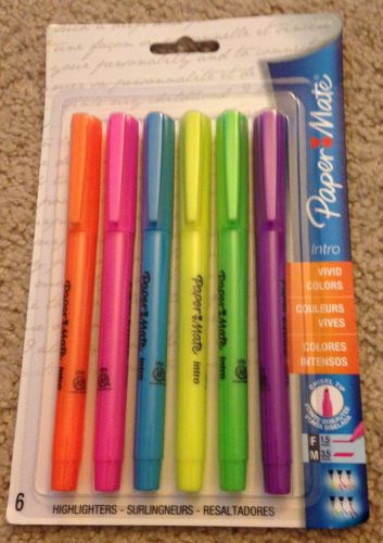 PAPER MATE INTRO VIVID COLORED HIGHLIGHTERS- SET of 6-NEW!
