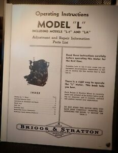 Briggs &amp; Stratton Models L, L-1, LA Operating Manual &amp; Parts List lllustrated