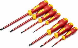 7-Piece VDE Insulated Electricians Screwdriver Set with Red and Yellow Handles