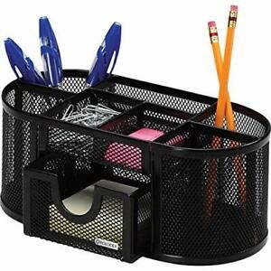 Rolodex Mesh Pencil Cup Organizer Four Compartments Steel 9 1/3&#034;x4 1/2&#034;x4&#034; Bl...